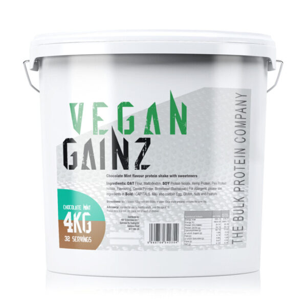 4kg Vegan Mass Gainer Protein Powder - Chocolate Mint - Plant Based Weight Gainer - The Bulk Protein Company - Vegan Gainz