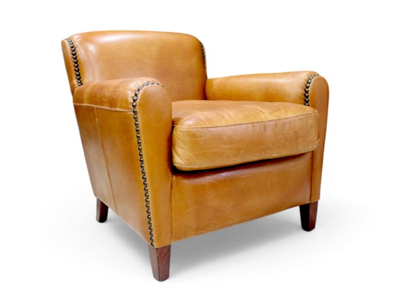 Eccentric Vintage Tan Distressed Leather Club Chair