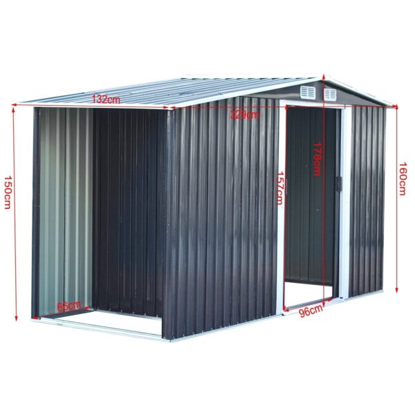 Steel Garden Storage Shed with Gable Roof Top and Firewood Storage
