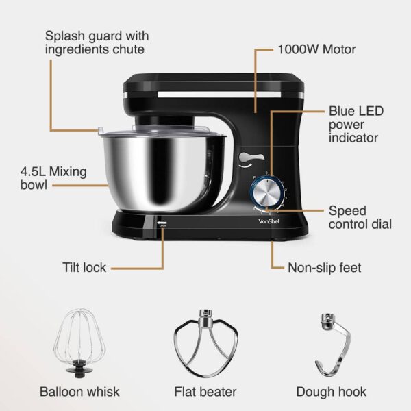 1000W Black Stand Mixer - Image 3