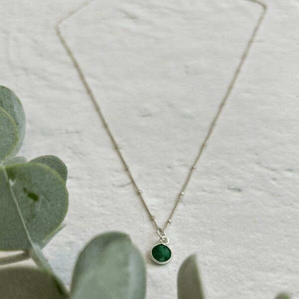 Emerald May Birthstone Necklace | Metal: Sterling Silver | Chain Style: Satellite Chain | Chain Length: 20 Inch