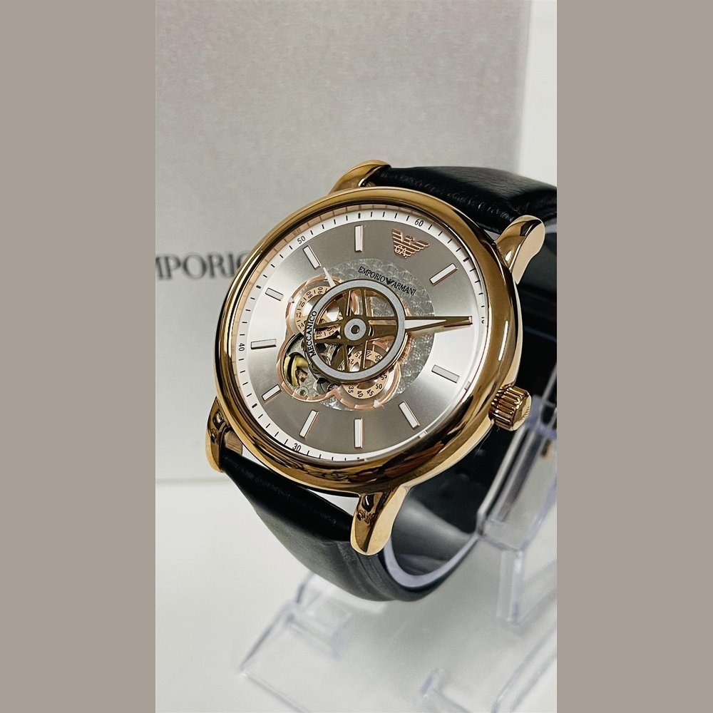Emporio Armani AR60013 Automatic Black Leather Men's Watch - Image 2