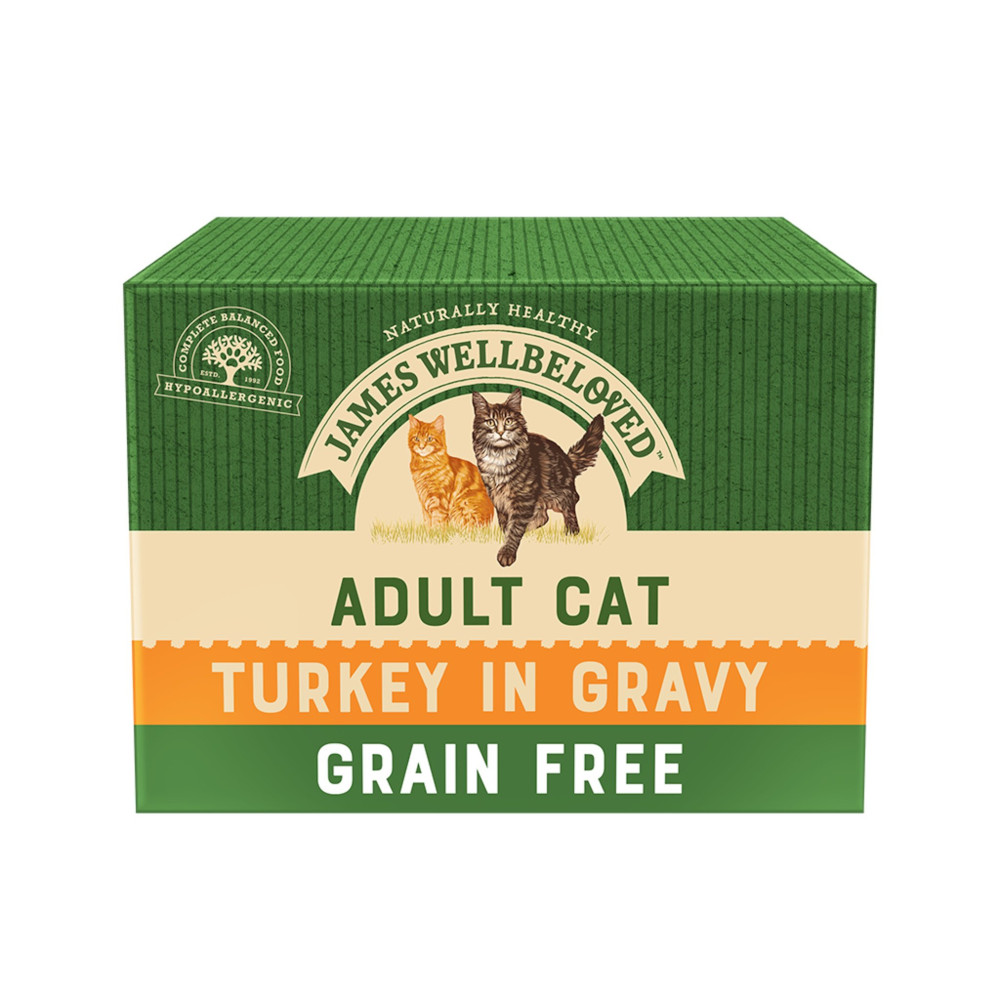 James Wellbeloved Adult Cat Hypoallergenic Turkey & Rice - Complementary: Adult Cat Turkey Pouches (12 x 85g)