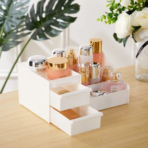 White Plastic Storage Display Box with Drawers for Makeup