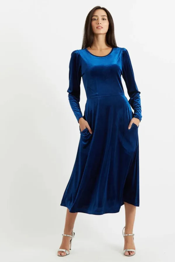 Louche Fabrice Velvet Deep Back Long Sleeve Midi Dress