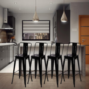 Set of 4 Metal Frame High Bar Stool Black