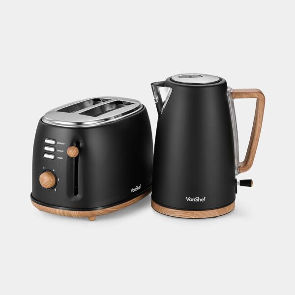 Fika Black & Wood Kettle & 2 Slice Toaster Set