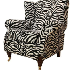 Wing Chair Fireside High Back Armchair Zebra Animal Print Fabric