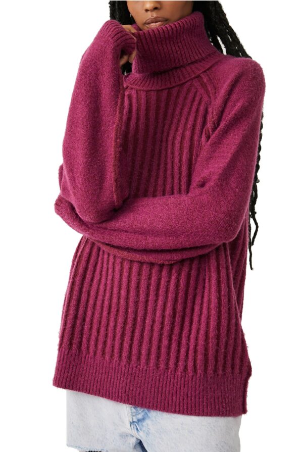 Free People Big City Turtleneck - Mulberry - XS Mulberry