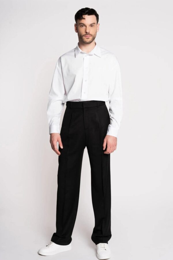 French-Made Thick Cold Wool Pleated High-Waisted Pants - Image 2