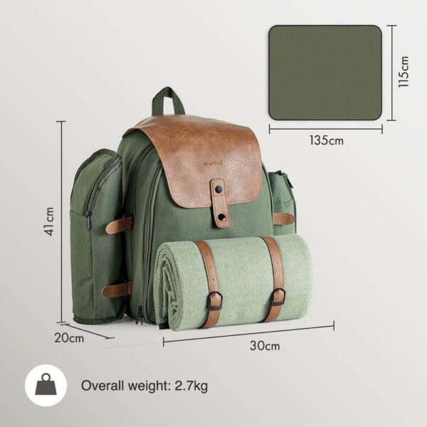 Dark Green Picnic Backpack - 4 Person - Image 5