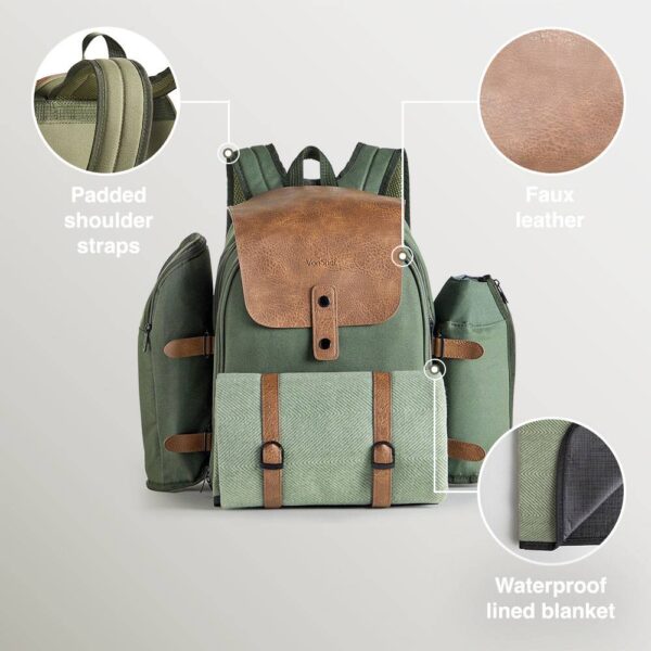 Dark Green Picnic Backpack - 4 Person - Image 3