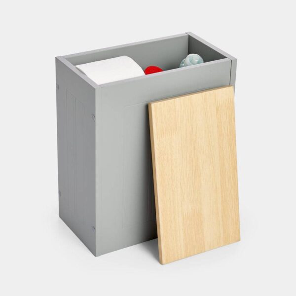 VonHaus Bathroom Storage Box - Grey Bathroom Box w/Wood Effect Lid - Bathroom Storage for Cleaning Products, Toilet Roll & More - Slim & Compact