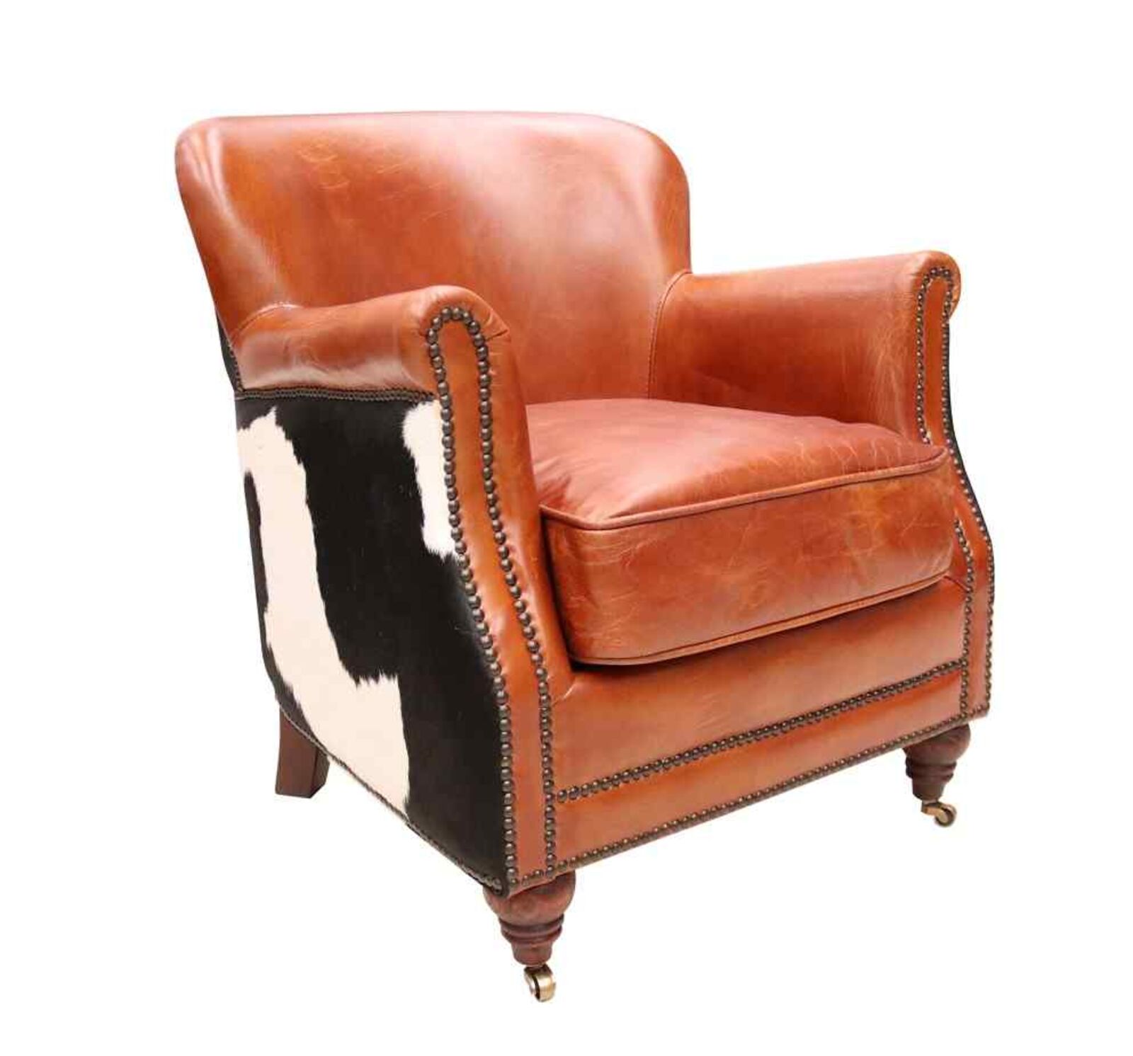 Black Cow Vintage Distressed Tan Leather Armchair