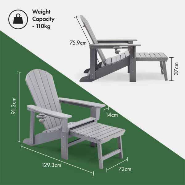 Westport Grey Adirondack Garden Chair with Footstool - Image 5