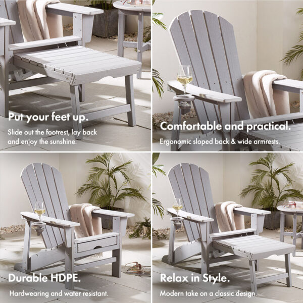 Westport Grey Adirondack Garden Chair with Footstool - Image 2