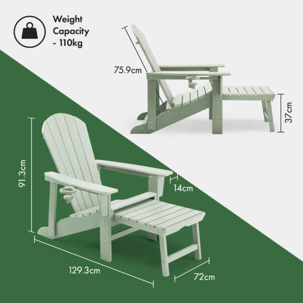 Westport Set of 2 Green Garden Chairs with Footstool - Image 5