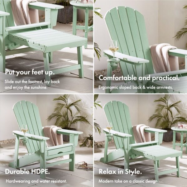 Westport Adirondack Green Garden Chair with Footstool - Image 5