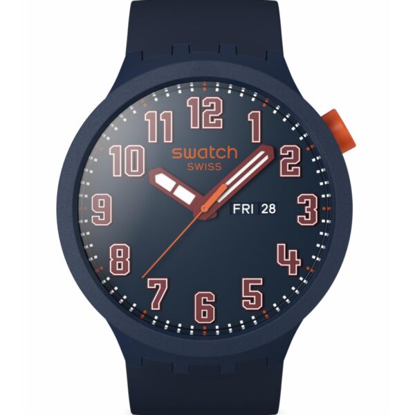 Swatch Essentially Confident Dark Blue Dial Silicone Strap Unisex Watch SB01S700