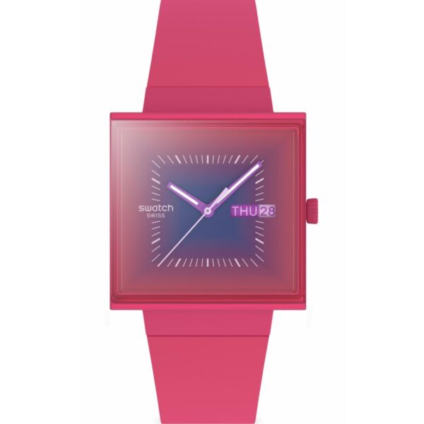 Swatch Squarely Berry Pink Dial Silicone Strap Unisex Watch SO34R700