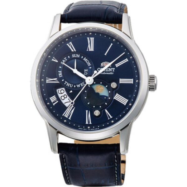 Orient Sun and Moon Automatic Blue Dial Leather Strap Men's Watch RA-AK0011D30B