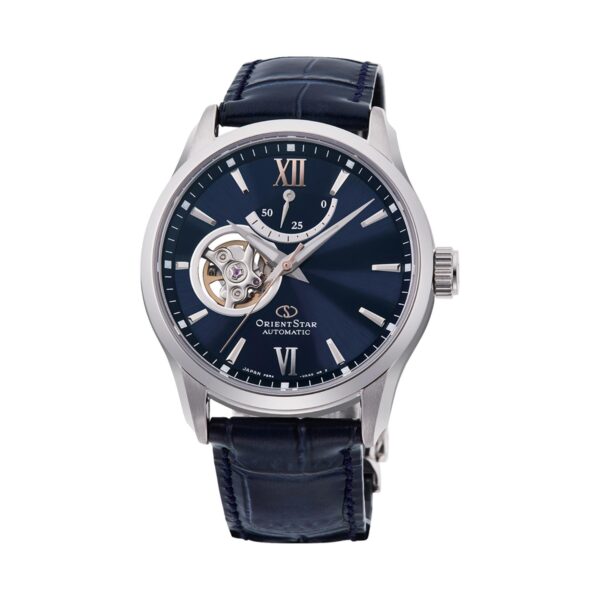 Orient Star Contemporary Semi Skeleton Navy Blue Dial Leather Strap Men’s Watch RE-AT0006L00B