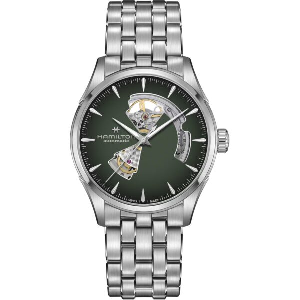 Hamilton Jazzmaster Open Heart Auto Green Dial Stainless Steel Strap Men's Watch H32705160