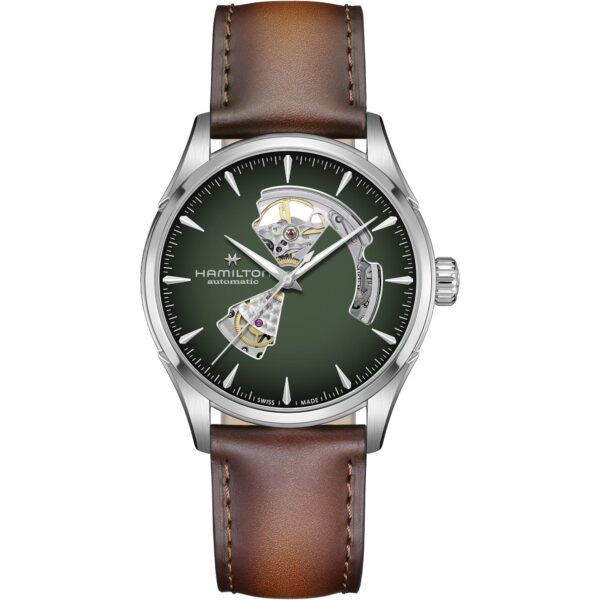 Hamilton Jazzmaster Open Heart Auto Green Dial Leather Strap Men's Watch H32705560