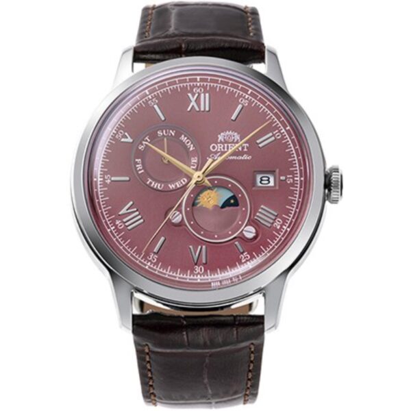 Orient Bambino Sun & Moon Red Dial Leather Strap Men's Watch RA-AK0807R30B