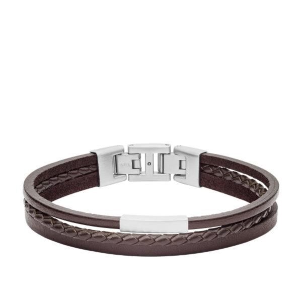 Fossil Brown Multi-Strand Leather Men's Bracelet JF03323040