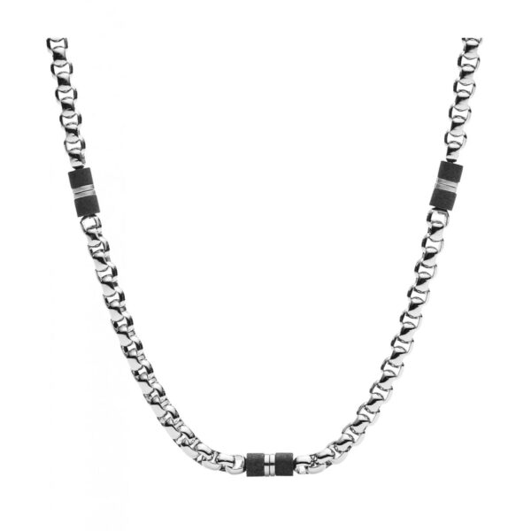 Fossil Black Marble and Stainless Steel Beaded Men's Necklace JF03314040