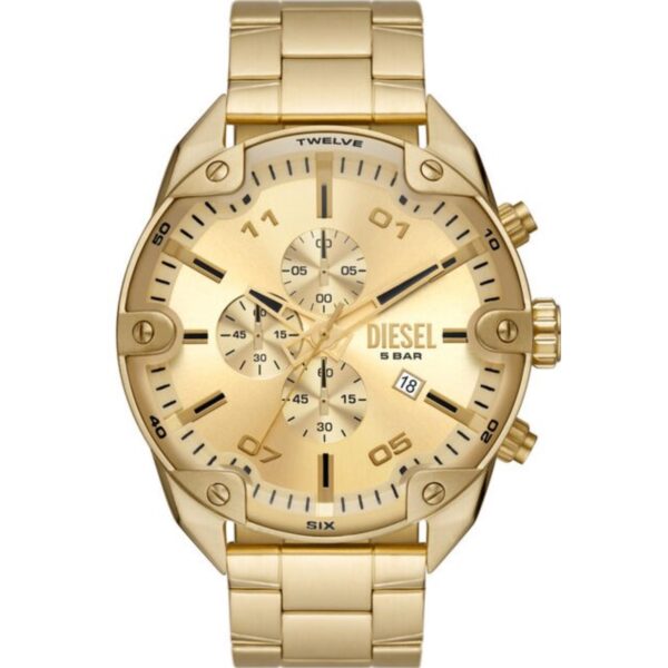 Diesel Spiked Chronograph Gold-Tone Gold Dial Stainless Steel Strap Men's Watch DZ4608