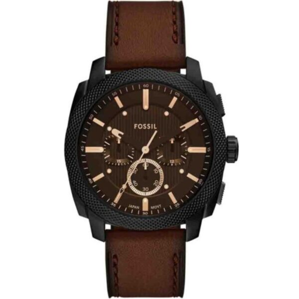 Fossil Machine Chronograph Black Dial Brown Leather Strap Men's Watch FS6101