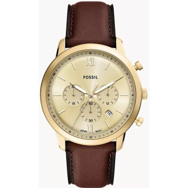 Fossil Neutra Chronograph Gold Dial Brown Leather Strap Men's Watch FS6113