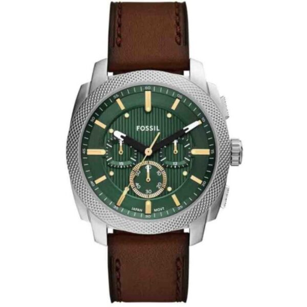 Fossil Machine Chronograph Green Dial Brown Leather Strap Men's Watch FS6100