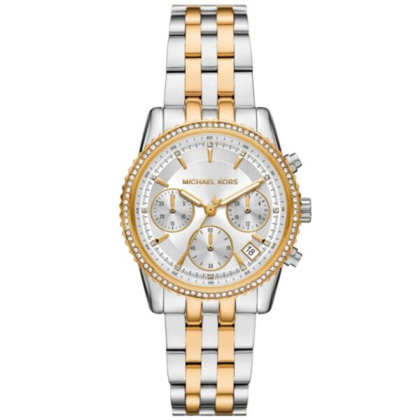 Michael Kors Mini Ritz Chronograph White Dial Two-Tone Stainless Steel Strap Ladies Watch MK7532