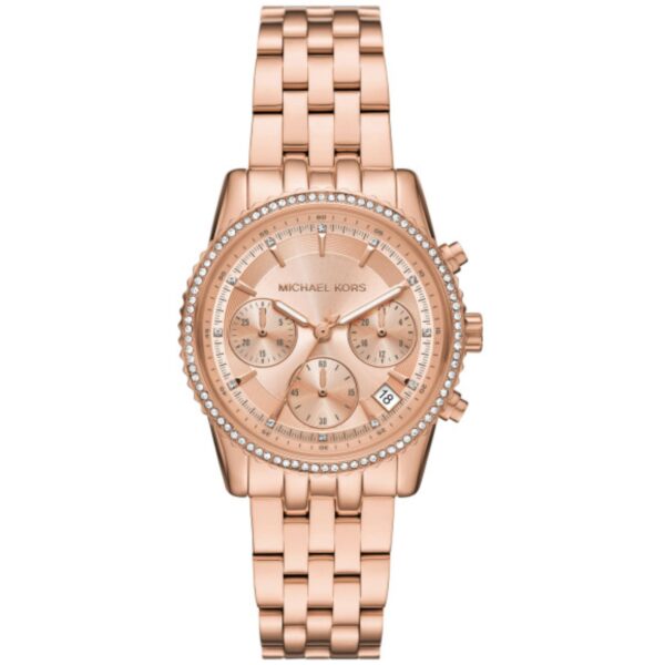 Michael Kors Mini Ritz Chronograph Rose Gold Dial Rose Gold-Tone Stainless Steel Strap Ladies Watch MK7531