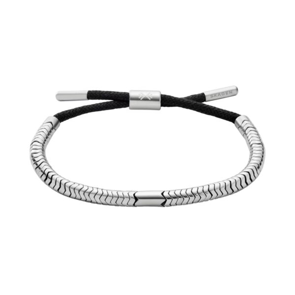 Skagen Pelle Silver-Tone Hematite Beaded Men's Bracelet SKJM0236040