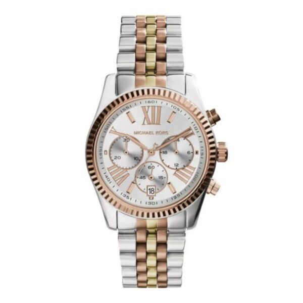 Michael Kors Tri-Tone Lexington Silver Dial Stainless Streel Strap Ladies Watch MK5735