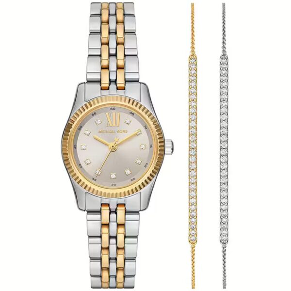 Michael Kors Lexington Two-Tone White Dial Stainless Steel Strap Ladies Watch and Bracelets Gift Set MK4815SET