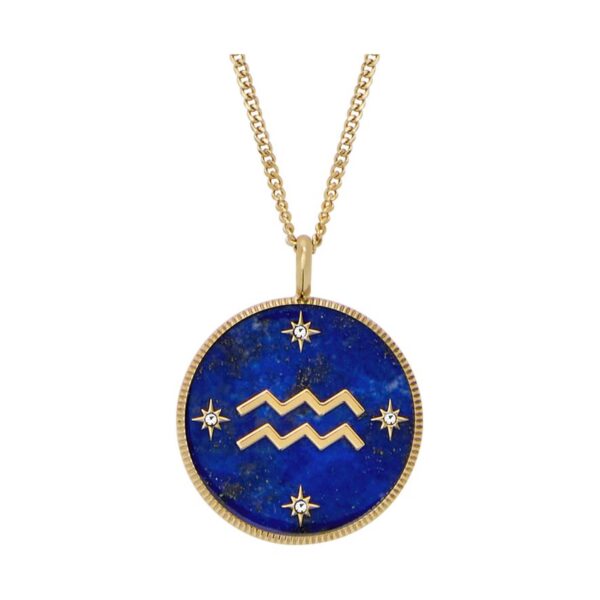 Fossil Written in the Stars Gold-Tone Stainless Steel Blue Lapis Aquarius Pendant Ladies Necklace JF04849710