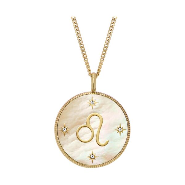 Fossil Written in the Stars Gold-Tone Stainless Steel Gold Mother-of-Pearl Leo Pendant Ladies Necklace JF04842710