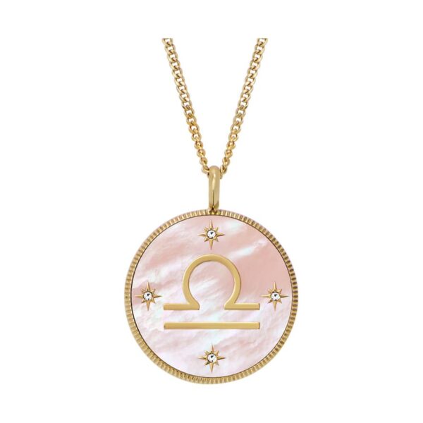 Fossil Written in the Stars Gold-Tone Stainless Steel Pink Mother-of-Pearl Libra Pendant Ladies Necklace JF04844710