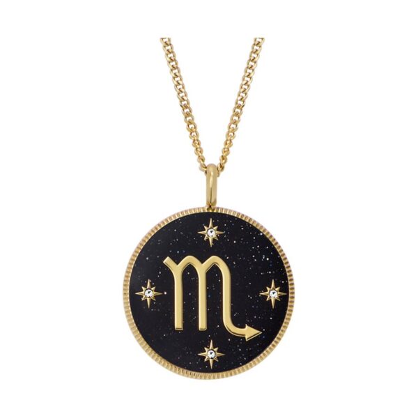 Fossil Written in the Stars Gold-Tone Stainless Steel Black Sandstone Scorpio Pendant Ladies Necklace JF04845710