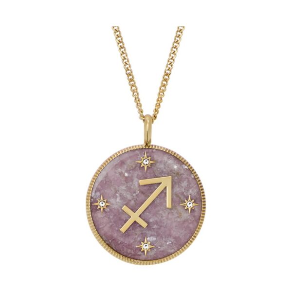 Fossil Written in the Stars Gold-Tone Stainless Steel Purple Amethyst Sagittarius Pendant Ladies Necklace JF04846710