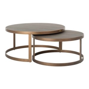 Textured Brass Trim Coffee Table Set of 2