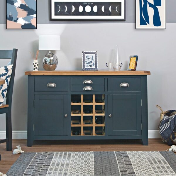 Hampshire Blue Painted Oak Large Sideboard Wine Rack