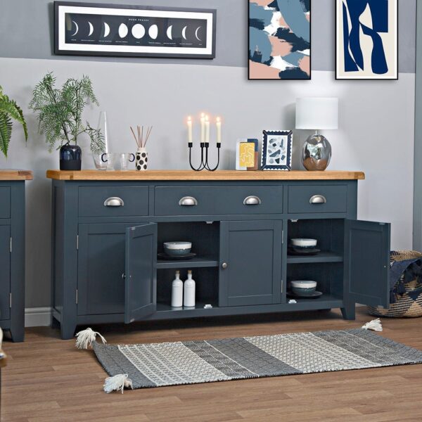 Hampshire Blue Painted Oak 4 Door Extra Large Sideboard