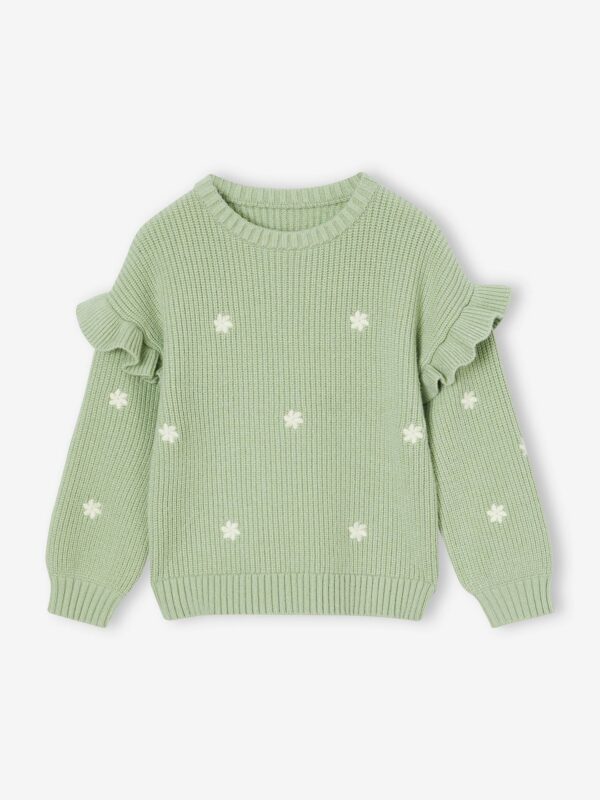 Jumper with Ruffled Sleeves for Girls almond green