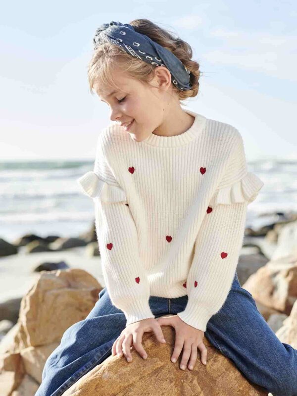 Jumper with Ruffled Sleeves for Girls ecru